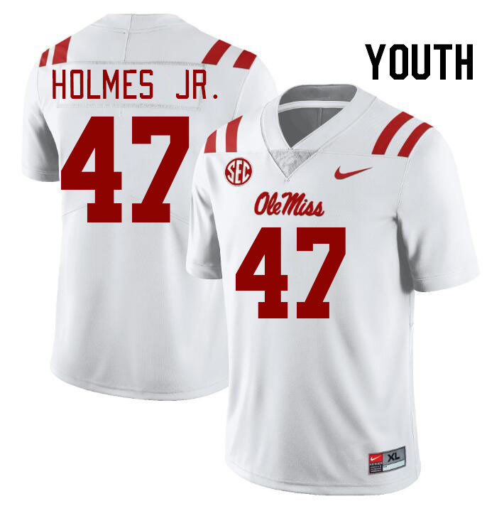 Youth #47 DeeJay Holmes Jr. Ole Miss Rebels College Football Jerseyes Stitched Sale-White - Click Image to Close
